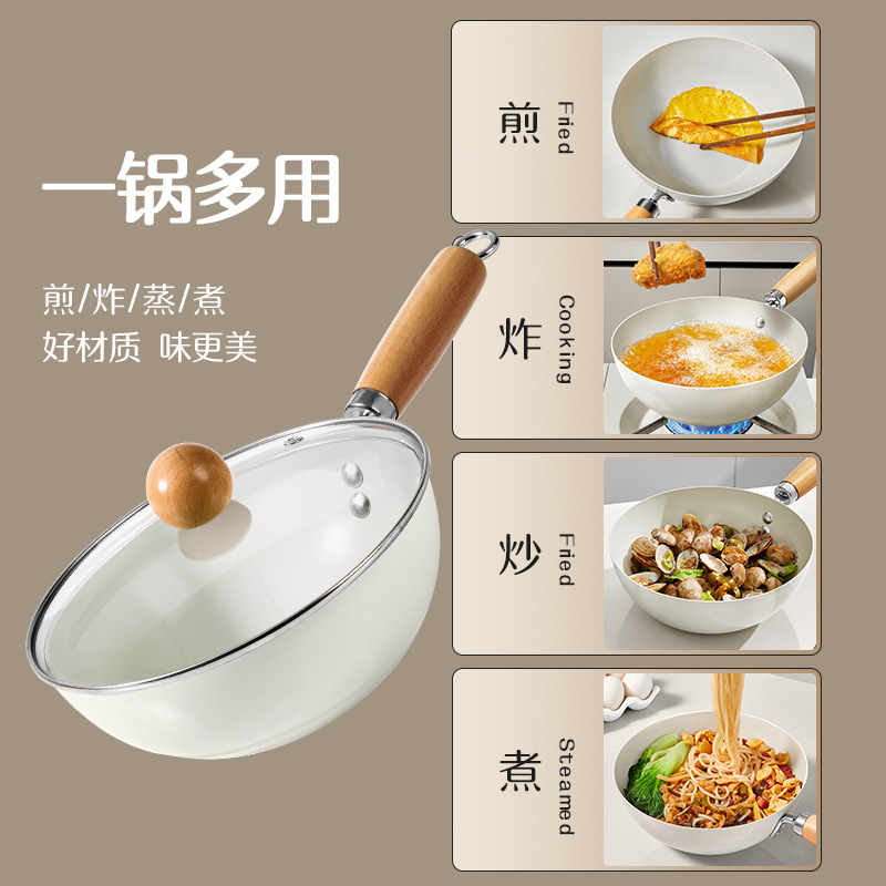 Wok de cerámica para una persona, sartén antiadherente, sartén doméstica, sartén multifuncional, sartén universal, sartén al por mayor
