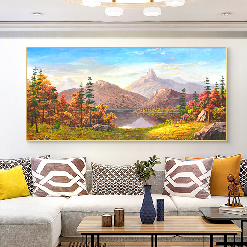 纯手绘油画客厅装饰画现代简约轻奢挂画风景沙发背景墙风景壁画