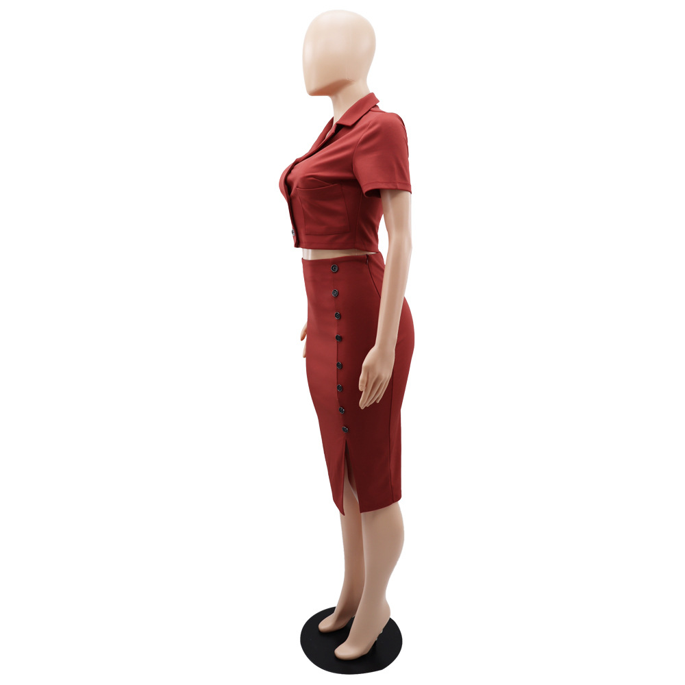 Polo Collar Summer Small Suit Short Sleeve Suit Split Skirt Office Women Two-Piece Suit 16 Polo Collar Summer Small Suit Short Sleeve Suit Split Skirt Office Women Two-Piece Suit