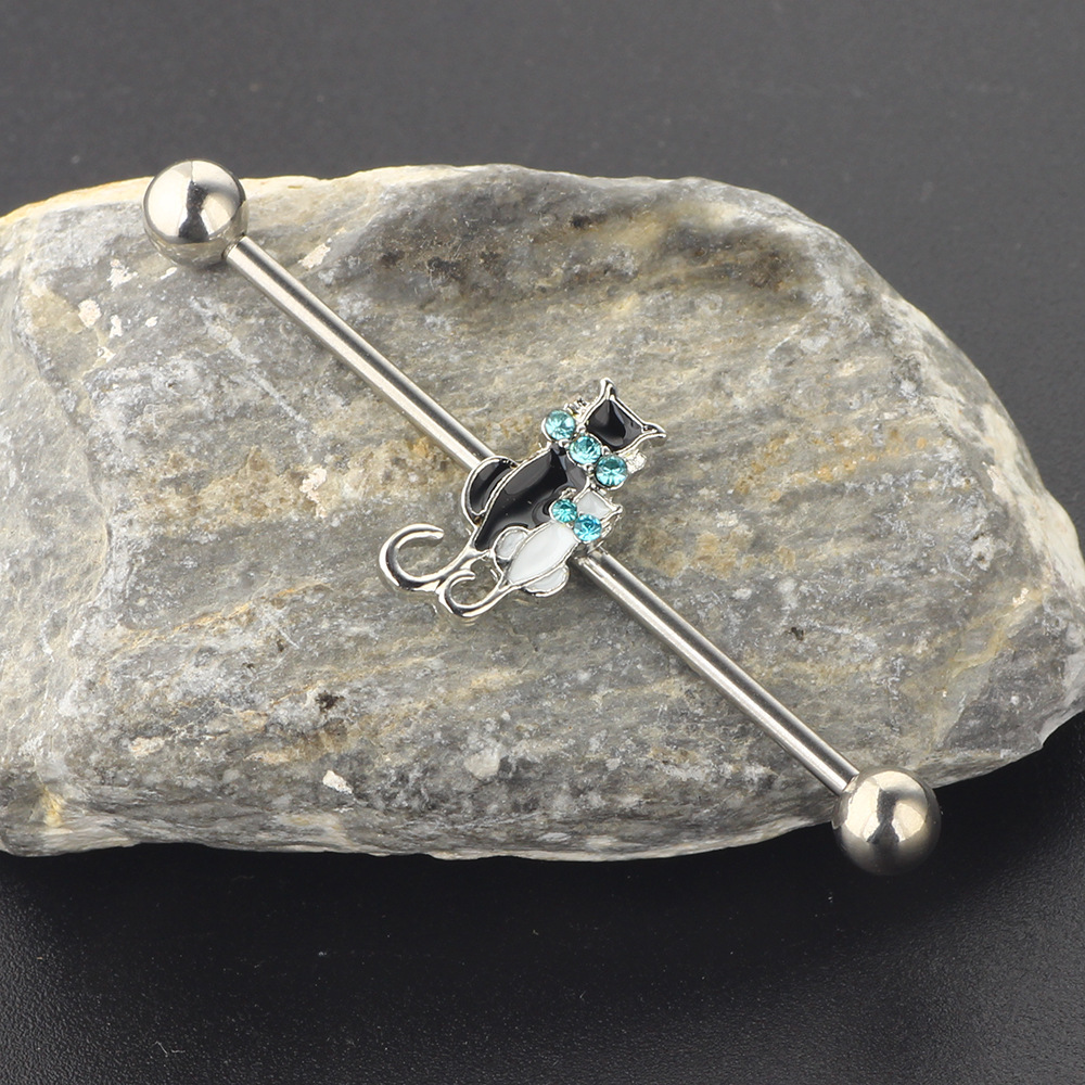 Industrial Barbell Ear Stud Stainless Steel Multiple Piercing Jewelry LOVER Cat detail image 7