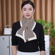 2025秋冬新款百搭时尚羊毛针织拼色女士围领高级防风保暖小围巾