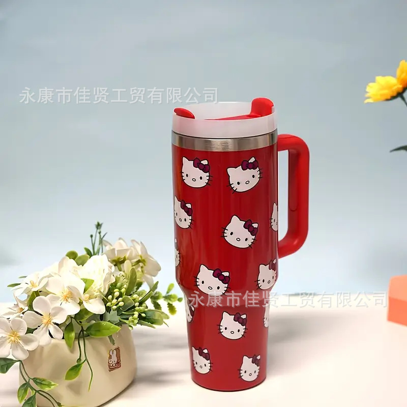 Copa Bingba transfronteriza de 40oz Copa de acero inoxidable 304 de gran capacidad, preservación del calor y preservación del frío con mango Copa de coche