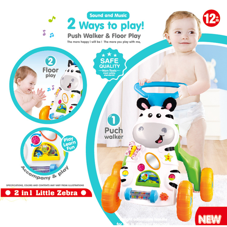 Cross-border hot baby music cartoon Walker toy baby educational early education hand push Walker toy