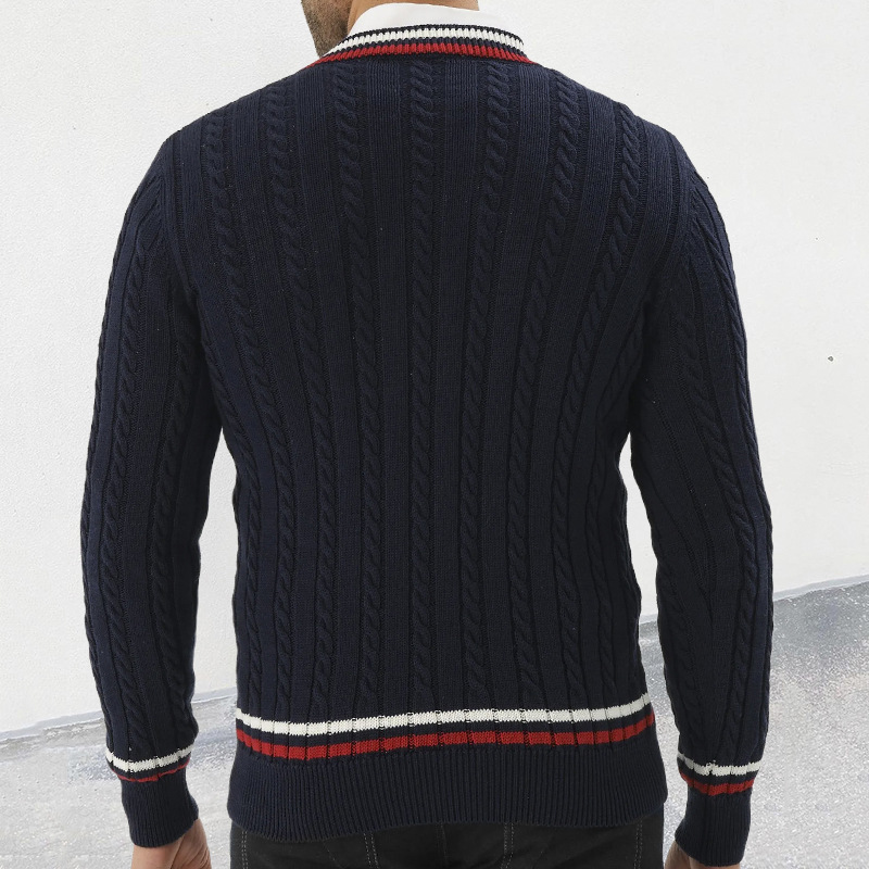 Pull à col en V et manches longues pour homme, couleur assortie, pull slim en tricot_voghion.com