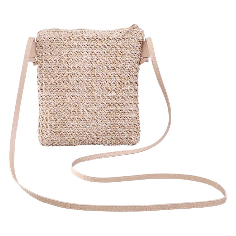 2022 Summer New Korean ins European and American Fashion Mini Mobile Phone Crossbody Bag Solid Color Straw Woven Foreign Trade Women's Bag