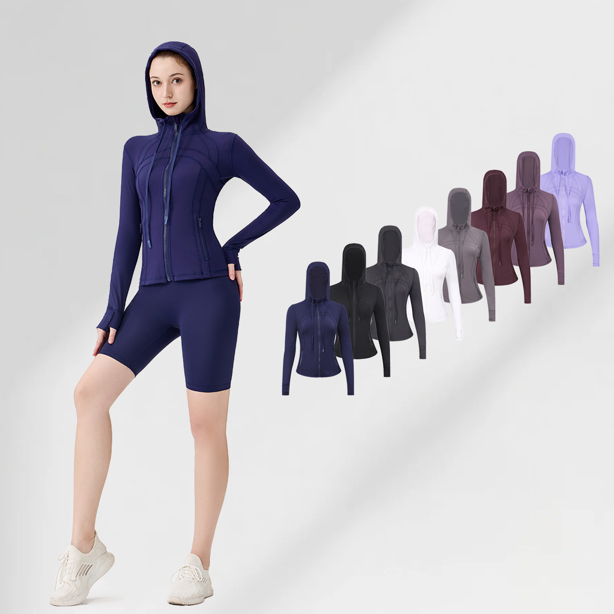 Women's Performance Hooded Jacket – Breathable Running & Yoga Zip-Up (Moisture-Wicking, Slim Fit, 40+ Colors)_voghion.com