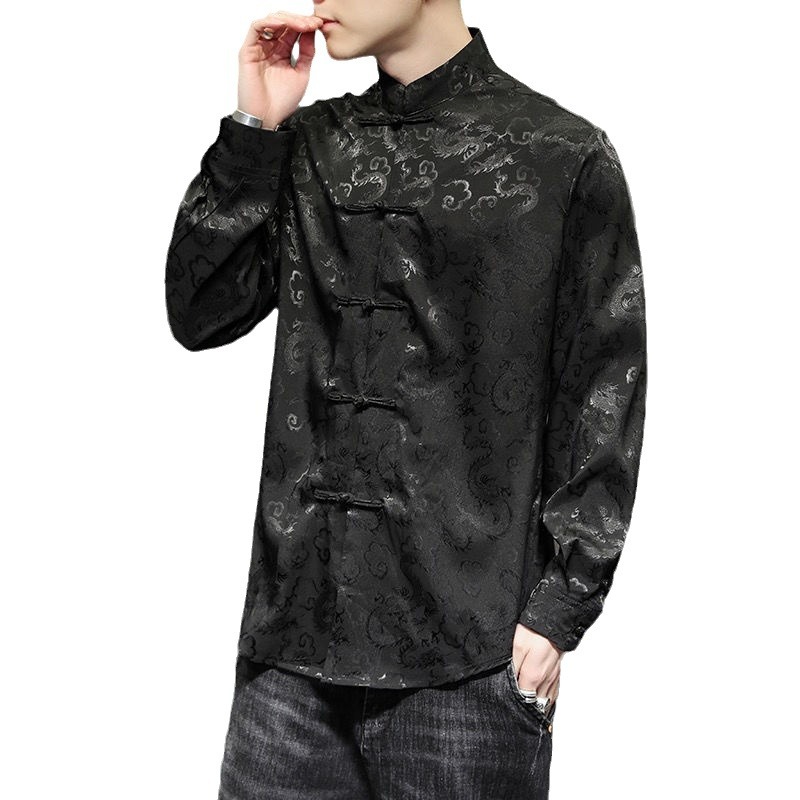 Tang Suit Men's Silk Jacket Large Size Loose Chinese Style Vertical Collar Jacket Trendy Brand Retro Style Chinese Tunic Suit Men's Wear