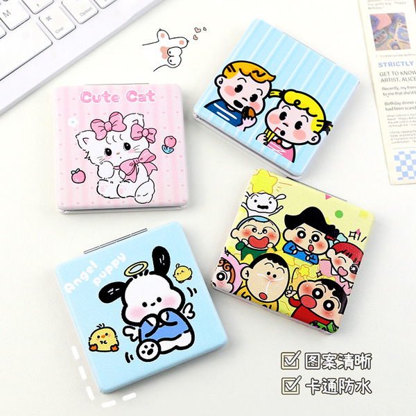 Small handheld folding square cartoon double-sided mirror