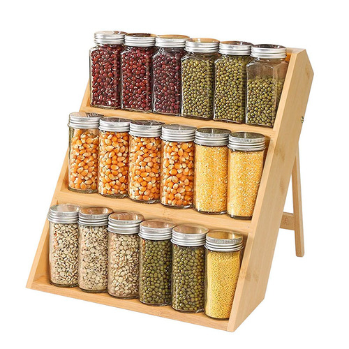 Kitchen countertop storage rack, wooden spice rack, multi-layer shelf, three-layer seasoning storage rack