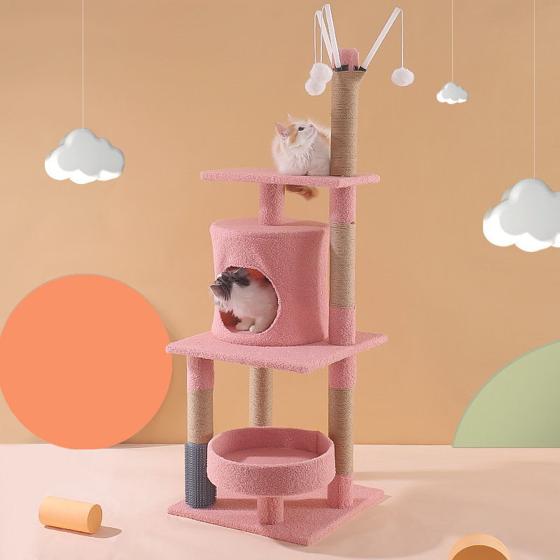 Marco de escalada para gatos, nido para gatos, árbol para gatos, agujero de árbol integrado, tabla de agarre para gatos de sisal, plataforma de salto para gatos, punto multicapa, dispositivo de comezón de terciopelo de peluche