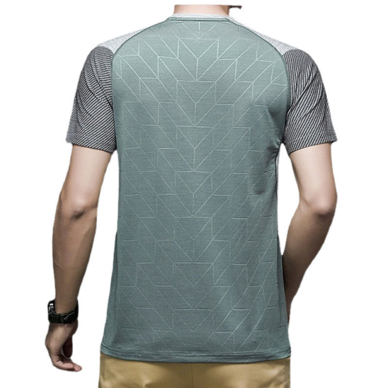 Camiseta de seda de hielo de manga corta para hombres, camiseta de secado rápido, estampado oscuro, moda de cuello redondo, nueva camiseta deportiva de fitness, delgada y transpirable.