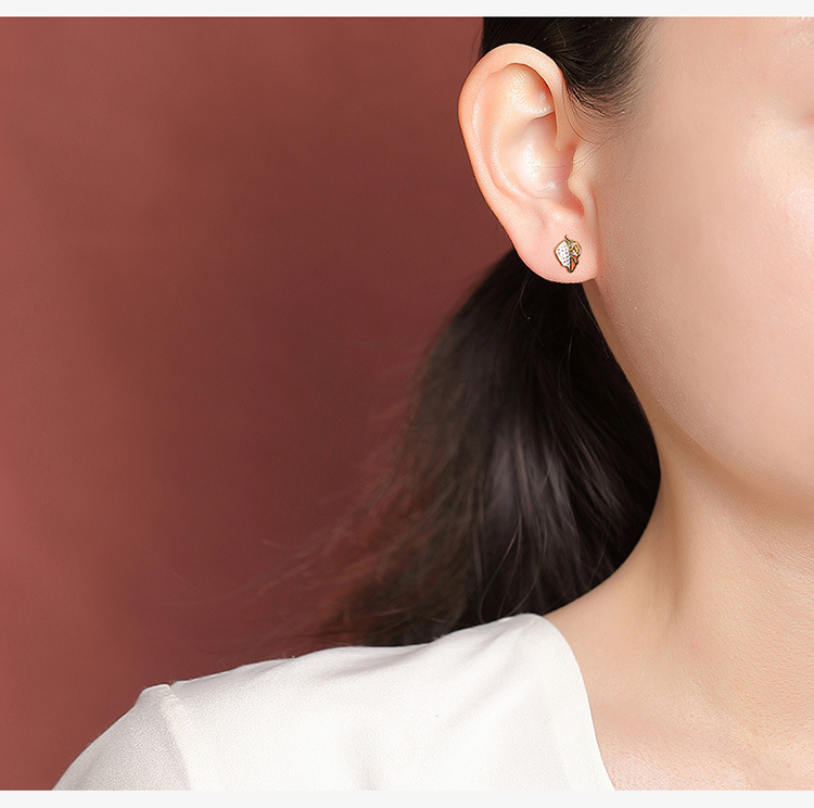 Bông tai bạc S925 mạ vàng hình lá nhỏ tinh tế — Loại bạc chi tiết 8