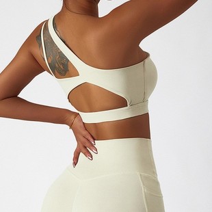 A-Shaped One-Shoulder Shockproof Yoga Bra with Cloud-Like Beautiful Back and Irregular Shoulder Straps for Running and Fitness Sports