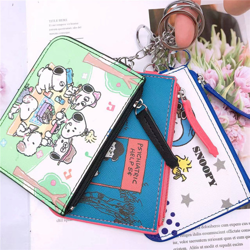 Cute Snoopy bus card protective cover cartoon student meal card access control document card holder with keychain coin purse