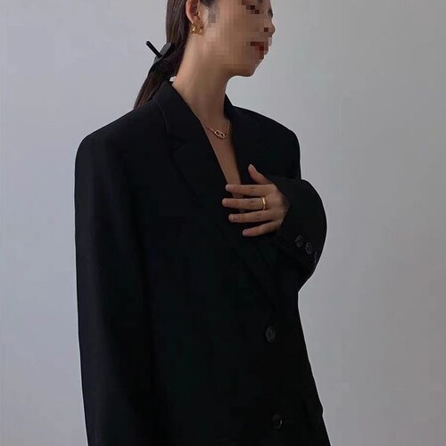 Black suit coat for women's autumn new style Korean loose retro casual slim suit all-match
