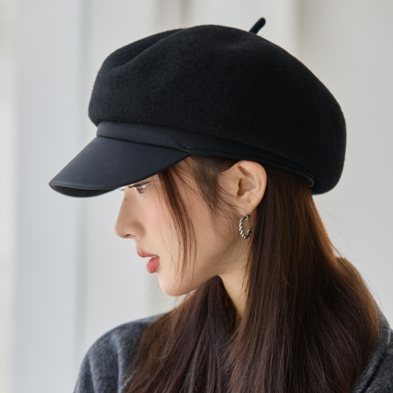 秋冬新款女百搭英伦风鸭舌贝雷帽户外保暖画家帽韩系大头围报童帽|undefined