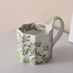 オリジナルジャスミン八角カップ八稜カップ陶磁器カップマグカップ復古風カップ家庭用朝食カップお土産