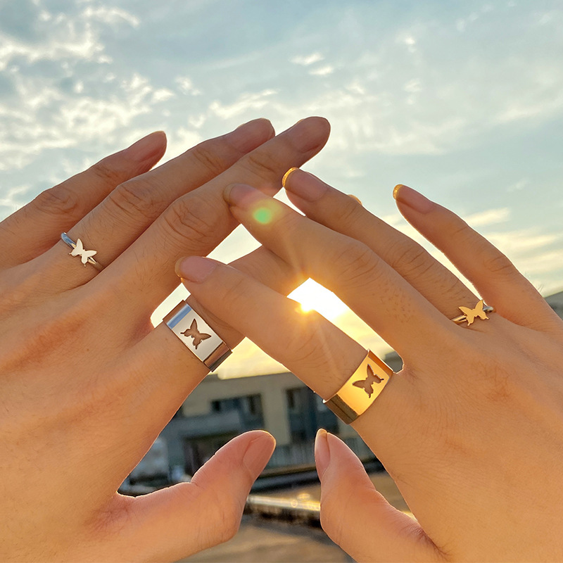 3g Weight Rings Classification Adjustable Ring Size Date Occasion Alloy Material Butterfly Pattern Couple Gender Plating Design Fashion Style Fashion Butterfly Alloy Plating Couple Rings 1