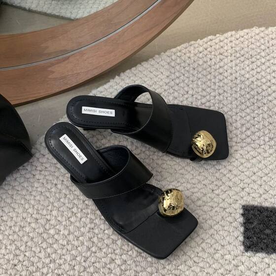 Stiletto Heel Height-increasing Sandals and Slippers 2025 Summer New Arrival Golden High Heels Slide-toe Slippers Women's Outer Wear Sandals