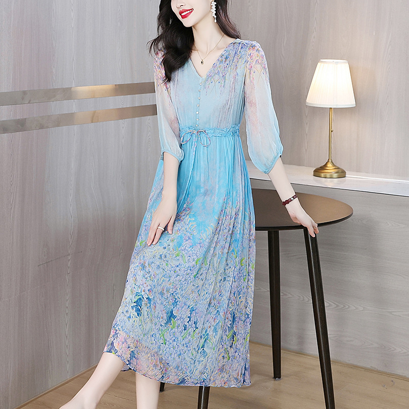 2025 New Summer Dress, Mulberry Silk, Korean Style, Thin Silk, Elegant Dress, Cross-Border Small Batch Hot Keyword