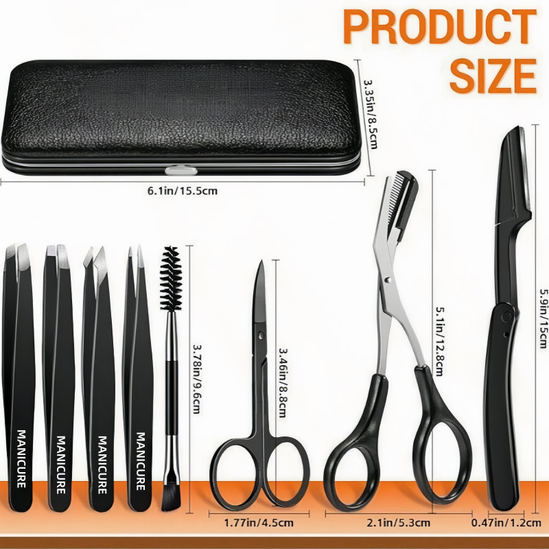 High-Quality Eyebrow Grooming Set, Eight-Piece Set, Eyebrow Tweezers, Eyebrow Razor, Eyebrow Brush, Eyebrow Scissors, Travel Set, Portable and Lightweight