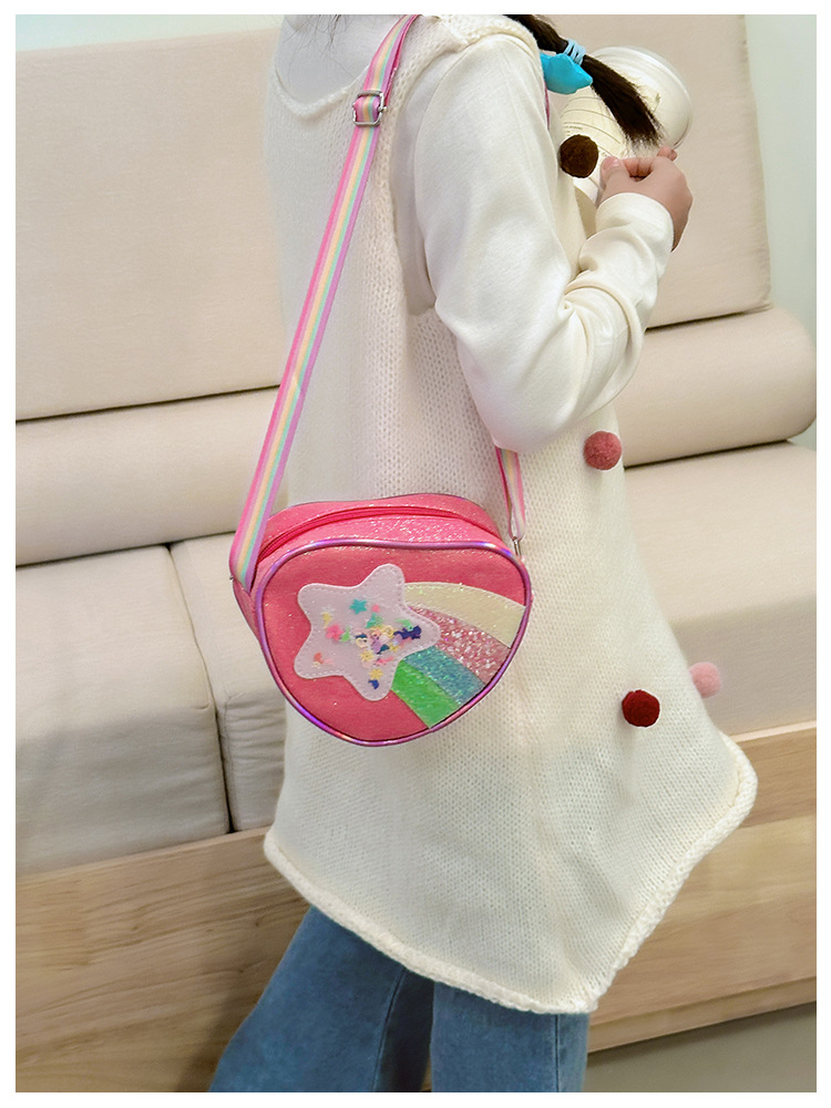 178g Weight Polyester Lining Material Zipper Closure Type Single Shoulder Strap Strap Type Shoulder Bag, Crossbody Bag Bags Type Daily Occasion Pu Leather Material Star, Stripe Pattern All Seasons Season Kid'S Gender Cute Style Heart-shaped Shape Kid'S Pu Leather Star Stripe Cute Heart-shaped Zipper Shoulder Bag Crossbody Bag 18