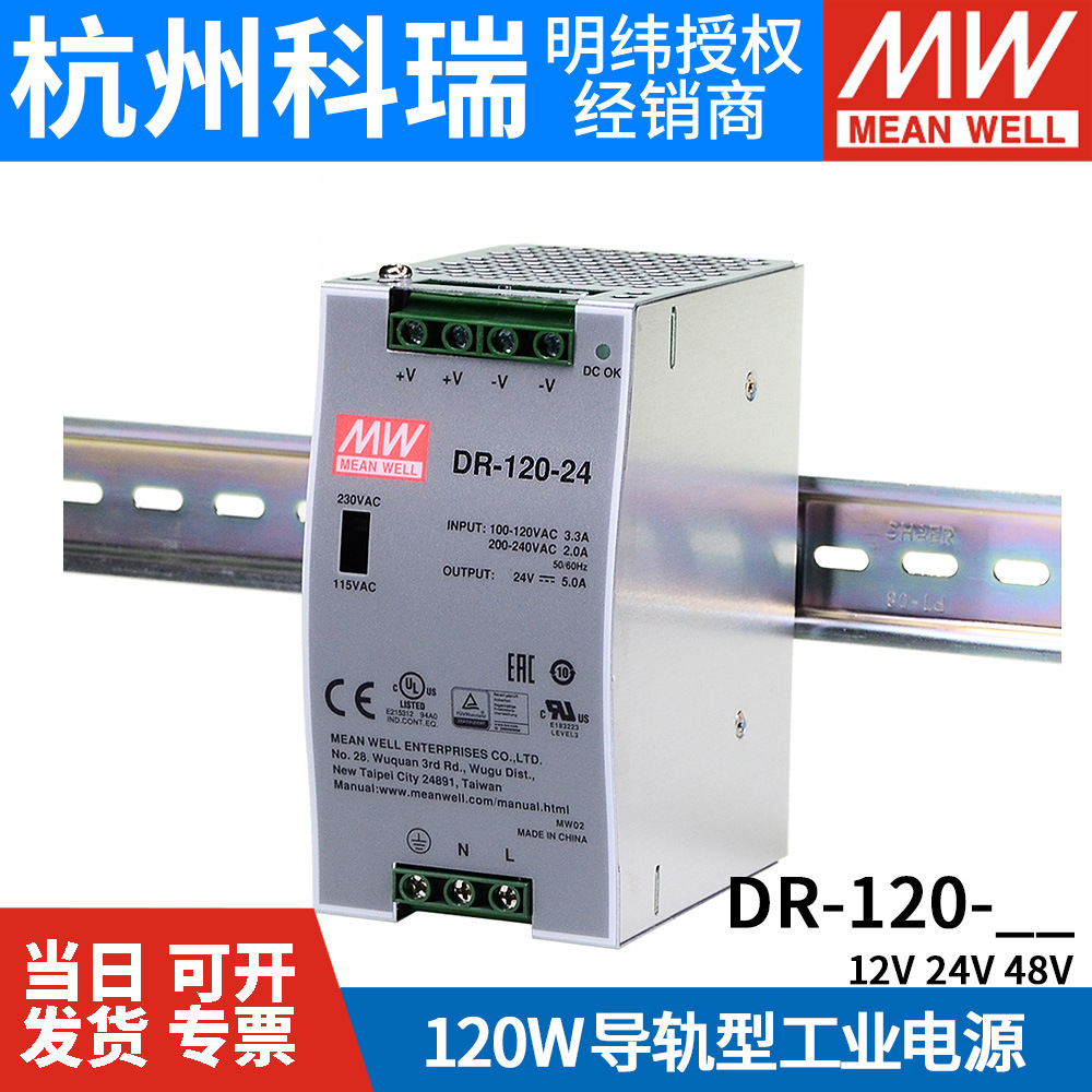 明纬DR-120-12/24/48V导轨型工业开关电源 120W转直流驱动工控PLC|ru