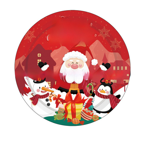 Cross-border red cartoon Santa theme holiday party decoration paper plates, cups, tablecloths, spoons, forks, tableware set