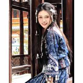 新款苗疆少数民族蜡染少女苗族民族服装旅拍土家族摄影服饰套装