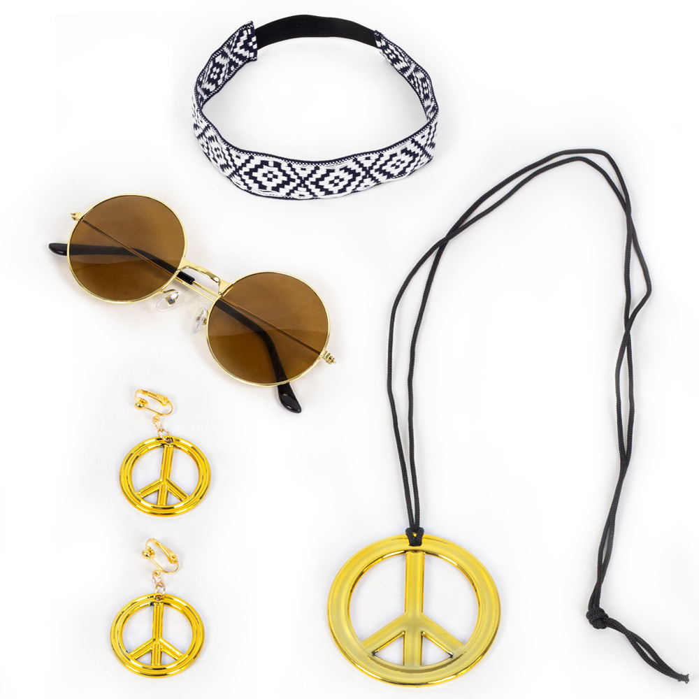 Hippie Costume Cosplay Halloween Party Colorful Peace Symbol And Earring Set Hippie Necklace_voghion.com