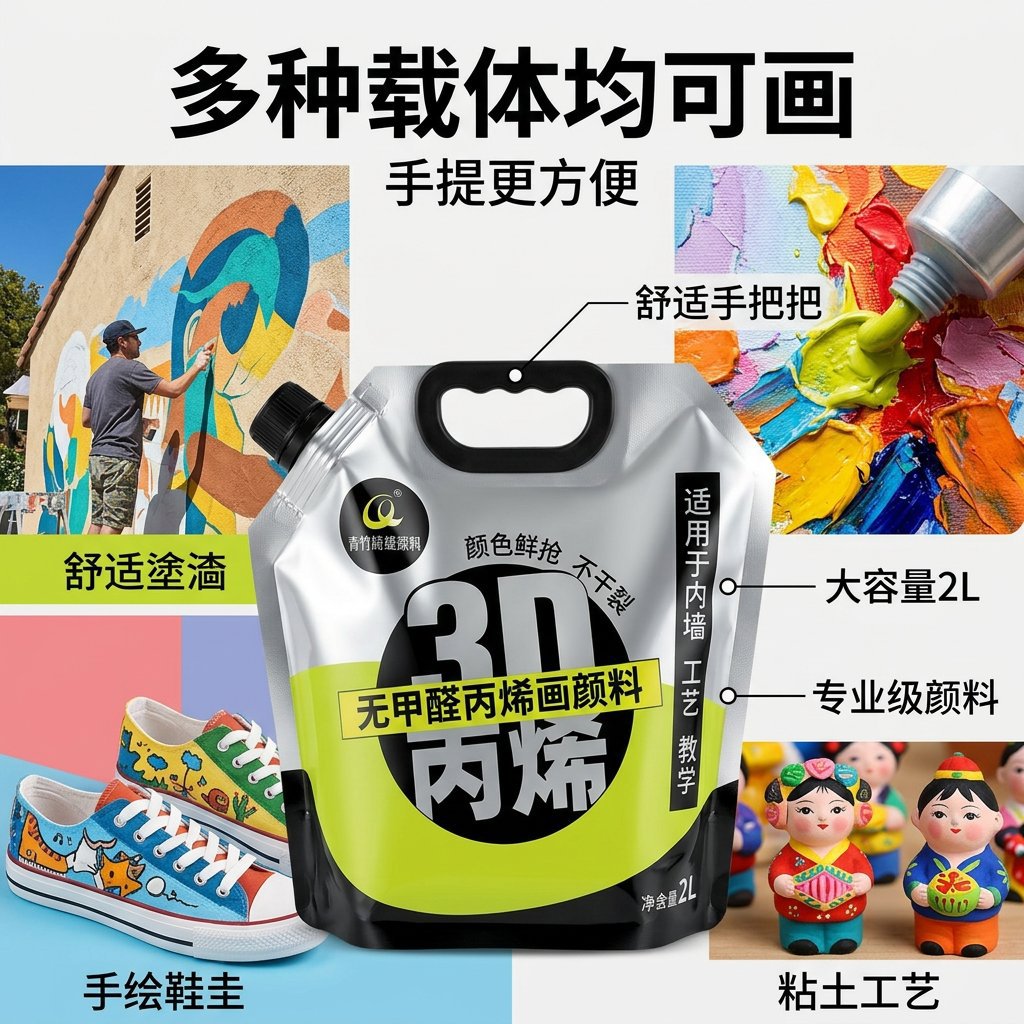 丙烯颜料青竹牌1L/2L大桶装白色大瓶墙绘防水不掉色炳稀画diy染料