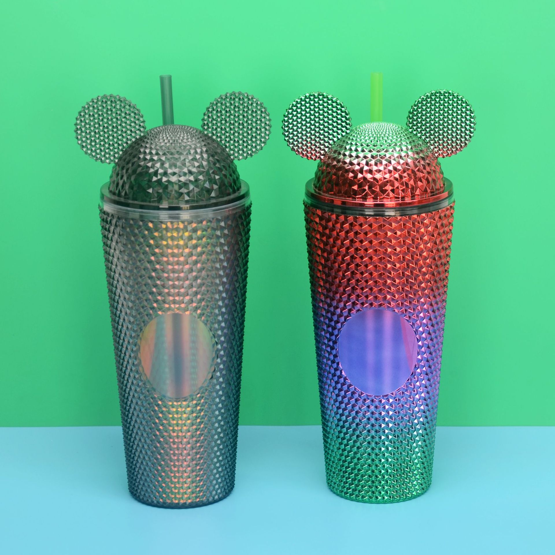 Taza de agua de paja de plástico de doble capa de color degradado transfronterizo AS/PS480/600ml con taza de regalo de café