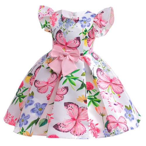  New Arrival Cross-Border Girls' Dress: European & American-Style Kids' Skirt with Butterfly Print, Petite Flared Sleeves, and Vest Design—Perfect Princess-Like Children's Wear