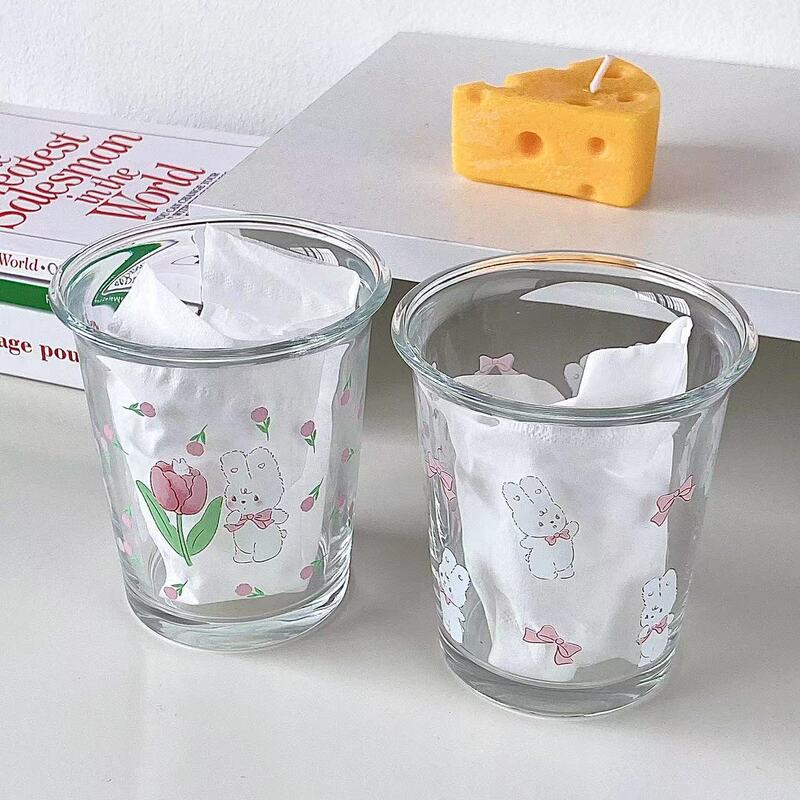 Bolimi Cartoon Glass Cup Coffee Cold Extract Cup Women's Breakfast Cup Tulip Glass Water Cup Milk Cup