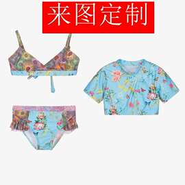 儿童女童花边飞袖蝴蝶结氨纶锦纶面料运动服装泳衣实体泳装工厂