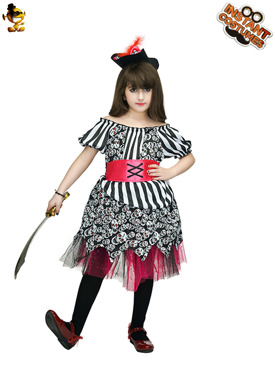 Halloween niños niña a rayas pirata princesa rendimiento traje niñas pirata fiesta traje de rendimiento
