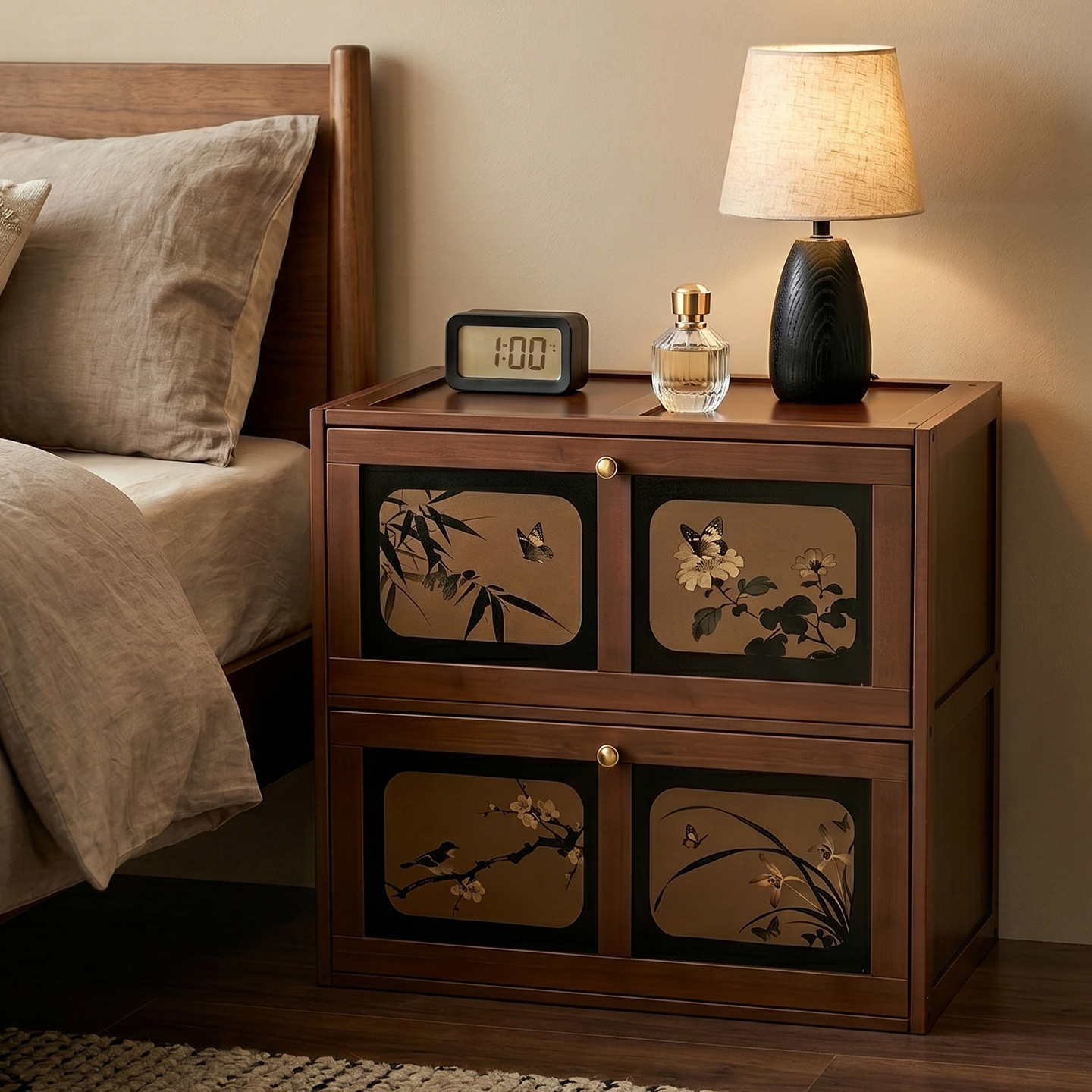 Solid Wood Bedside Table, Antique-Style Carmen Cabinet, Solid Wood Bedroom Home Combination, Living Room Storage Tv Cabinet, New Model