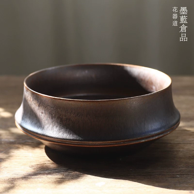 Чернильный синий цветочный горшок бамбуковая Цветочная тарелка Китайский цветочный дзен цветочный горшок Китайский Японский античный керамический цветок дорожная Цветочная композиция сосуд