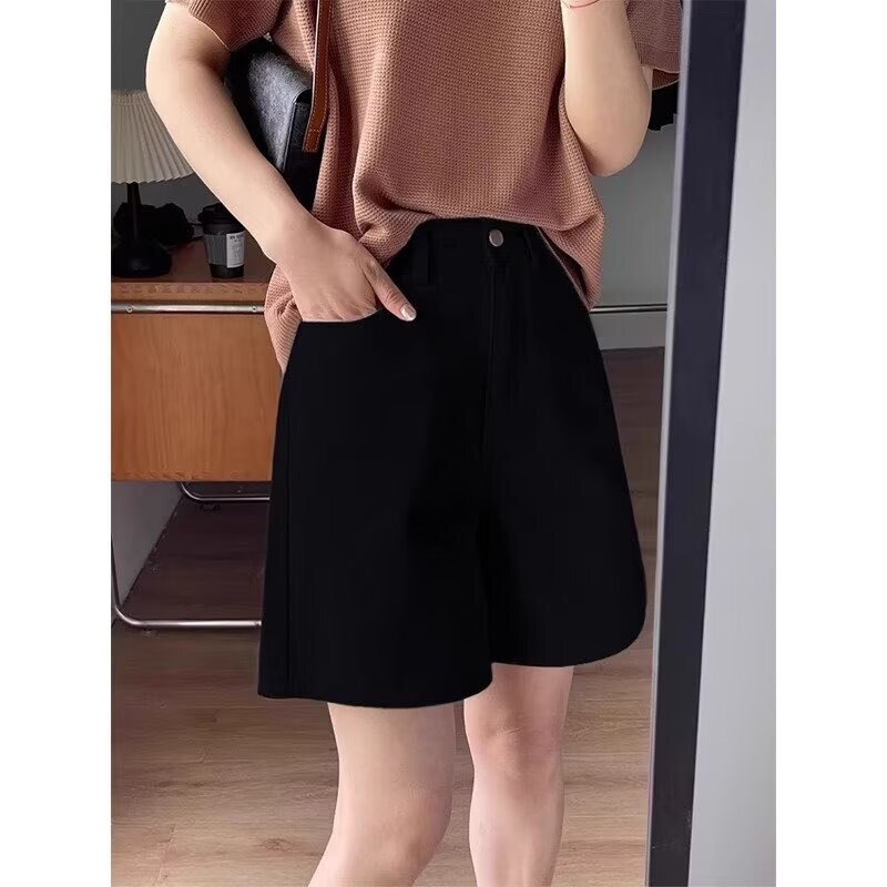 Versatile Slimming Wide-Leg Denim Shorts for Women Plus Size Summer Thin High-Waisted Straight Casual Loose Shorts