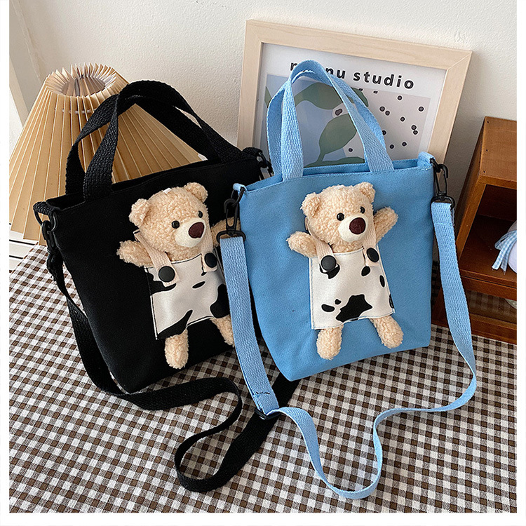 Japanese-style InS-style cute cartoon bear doll, girl student canvas crossbody bag, funny and unique single-shoulder bag undefined