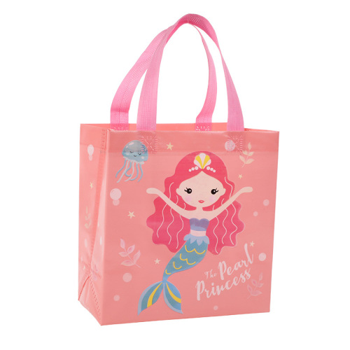 Shopee Cartoon Mermaid Non-Woven Student Book Storage Bag Cute Print Children's Stationery Portable Tote Bag