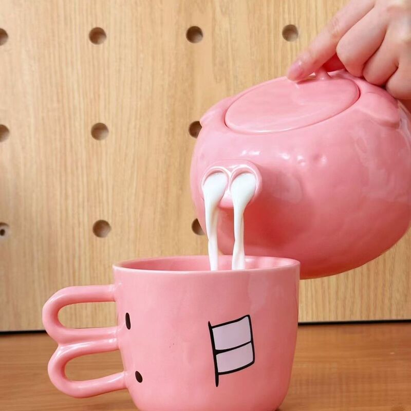 Piggy Teapot Nose Creative Water Kettle Ceramic Mug Household Large Capacity Tea Set Funny Water Cup
