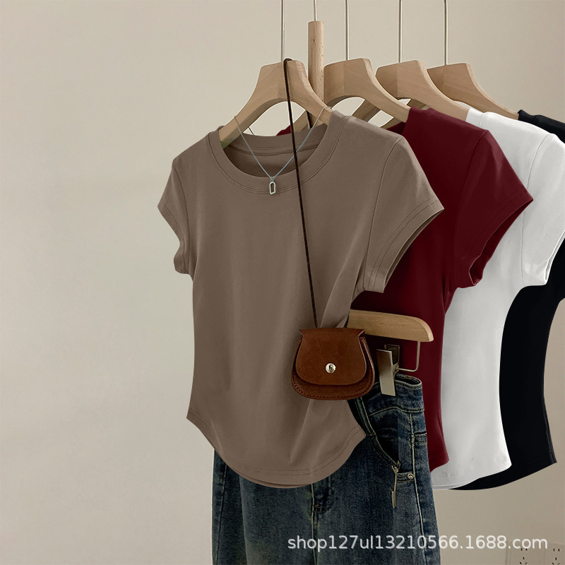 High-Quality Threaded Short-Sleeve T-Shirt for Women, New Summer Style, Round Neck, Korean Fashion, Trendy, Plus Size, Versatile, Suitable for Work, Base Layer Top