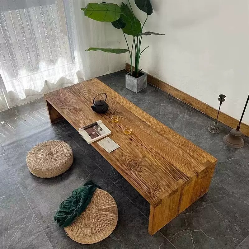 老榆木茶几门板禅意茶桌原木茶台沙发边几新中式炕桌矮桌