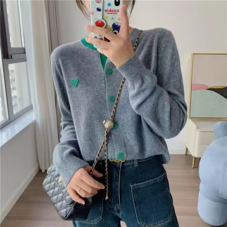 圆领羊绒开衫外套女秋冬季新款针织衫毛衣短款小香风宽松外搭上衣|undefined
