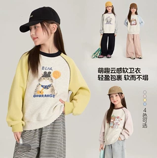 女童秋季插肩卫衣多巴胺拼色上衣宝宝宽松卫衣休闲百搭长袖代发