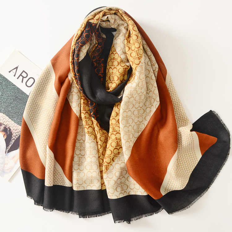 Carta de cáñamo de moda japonesa y coreana color a rayas a juego versátil otoño e invierno cálido chal decorativo de algodón y lino siente bufanda de seda