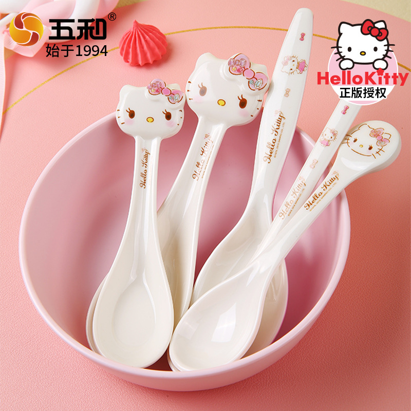 Five and Hello Kitty Genuine Authorized Baby Spoon Baby Spoon Feeding Children's Tableware Cartoon Supplementary Spoon Soup Spoon