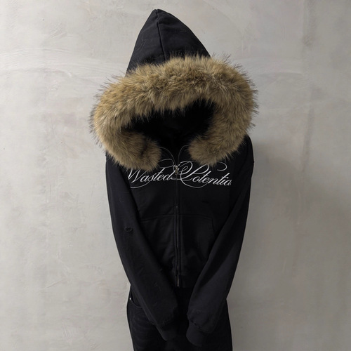 2026 Autumn and Winter Heavy Heavy European and American cross-border street personality all-matching Y2K wholesale fur collar hooded zipper sweaters for men and women