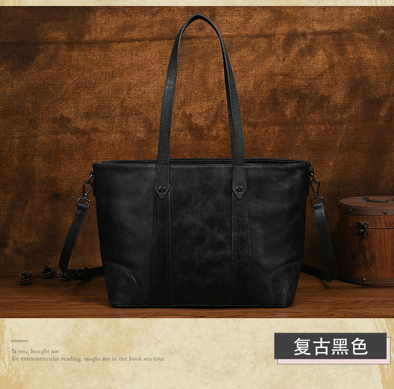 Túi tote nữ da bò cao cấp phong cách retro, dung tích lớn, đeo vai/nách — Màu nâu cổ điển, Màu Cà phê cổ điển, Màu đen cổ điển chi tiết 10
